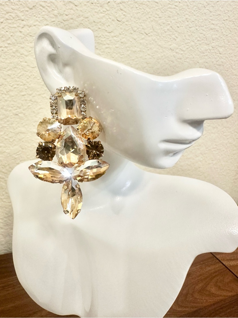 Fashion Jewelry Gold-Tone Champagne Crystal Drop Earrings